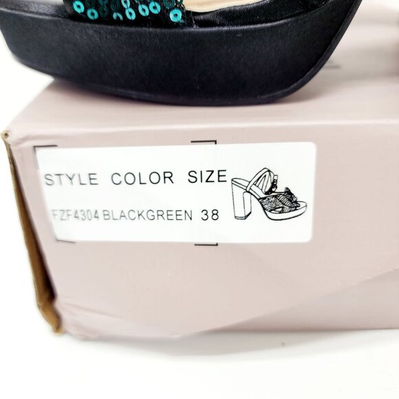 Amoji Womens Sequin Bow High Heel Sandals Black/Green Size 38 /US 8 - Picture 4 of 16